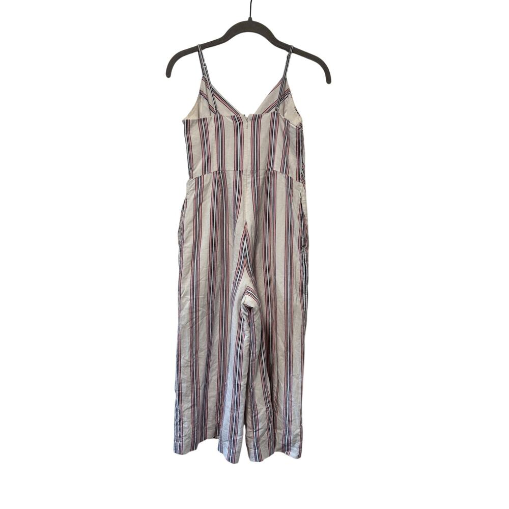 Banana Republic Petite 0 Linen Blend Striped Wide Leg Jumpsuit White Pink Blue - Picture 11 of 12